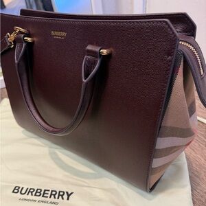 Burberry Leather Satchel with Vintage Check Side Panels